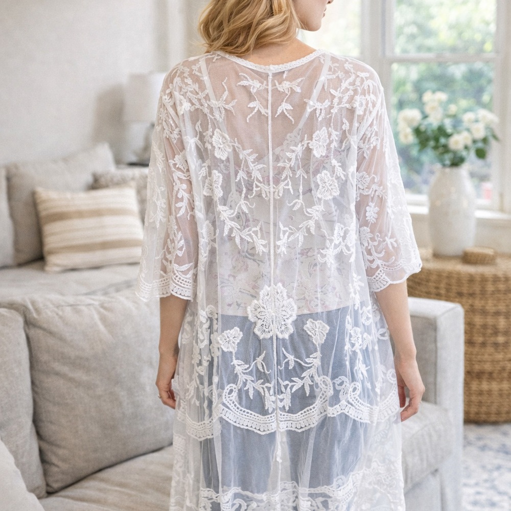 Dizzy White Sheer Lace Cardigan Kimono